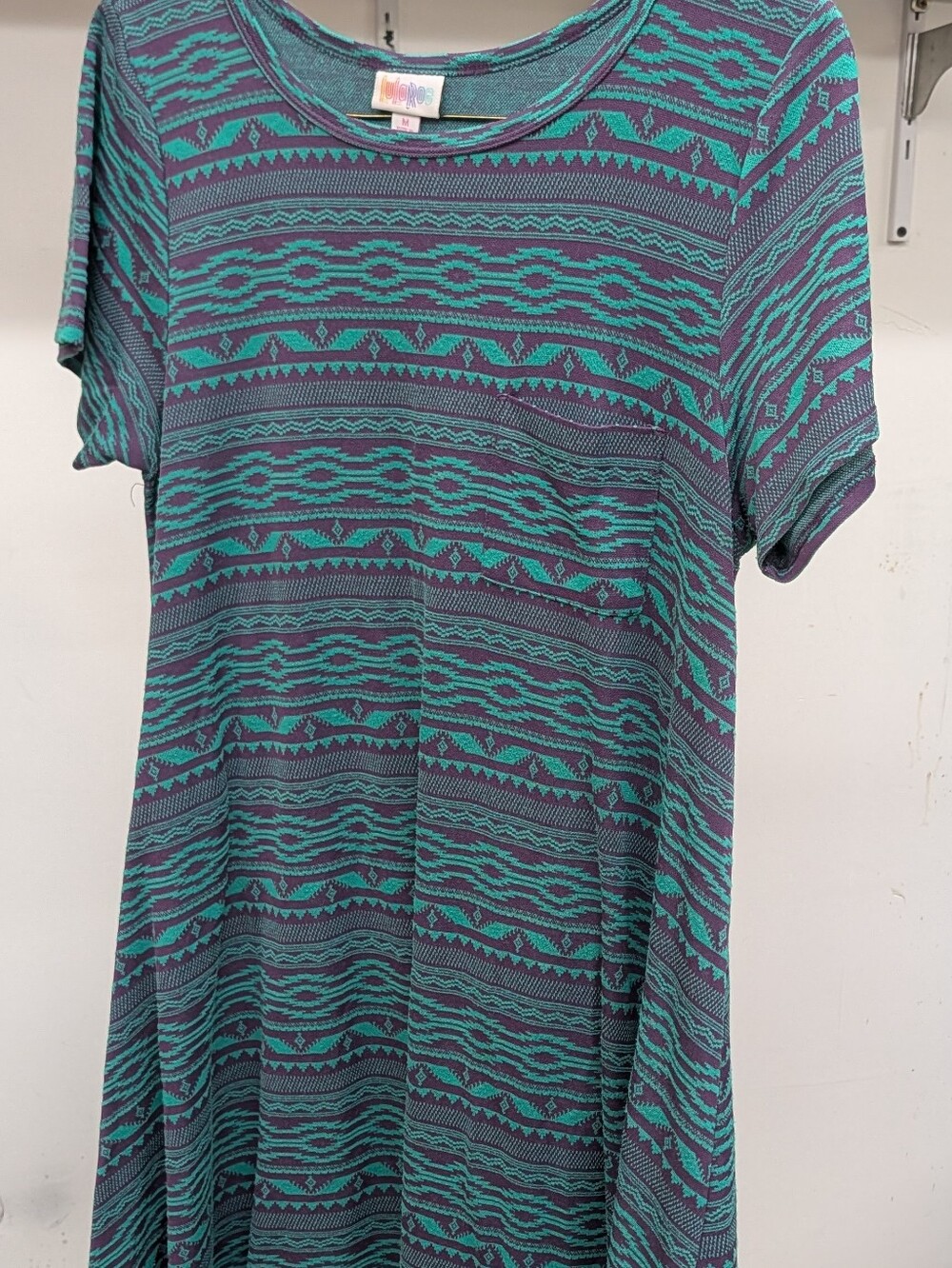LuLaRoe Teal and Purple Patterned Midi Dress